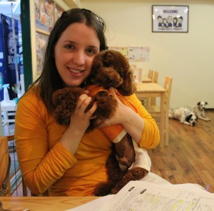 Ashley with Senbei, her student dog Jinbei's father, in Japan.