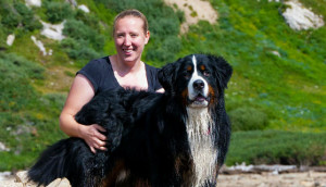 Jamie with her Bernese Mountain Dog, Kodiak.